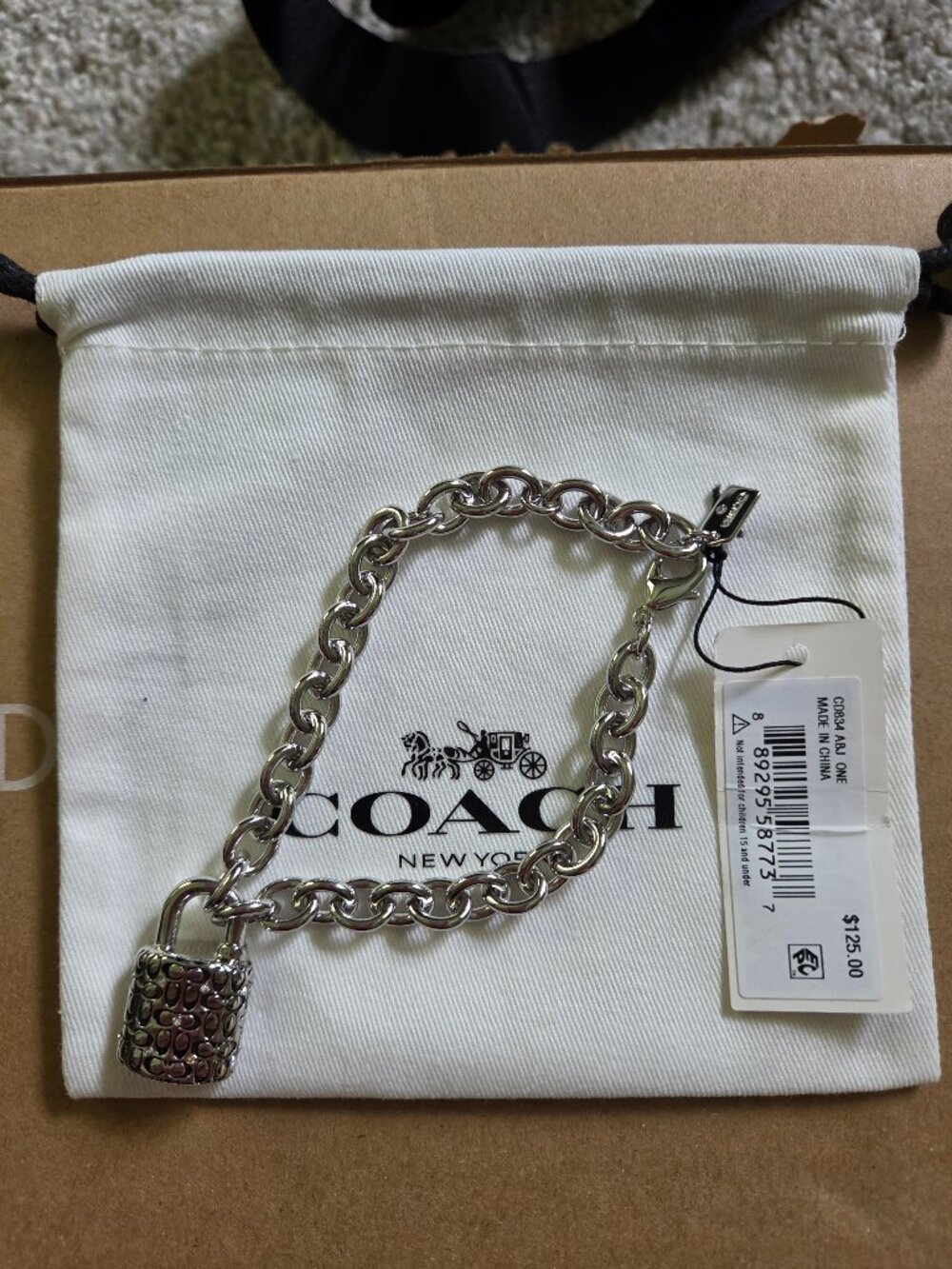 NWT! Coach Silver Padlock Bracelet